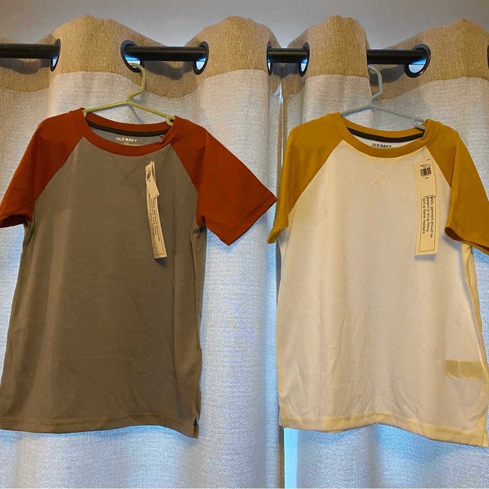 Old Navy Kids' Raglan Tees - Gray with Orange & White with Yellow, Size M (8)!